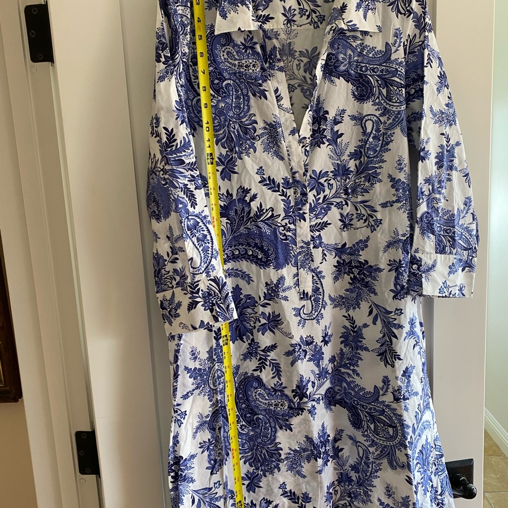 Tommy Bahama shirt dress shirtdress blue white cotton size 14